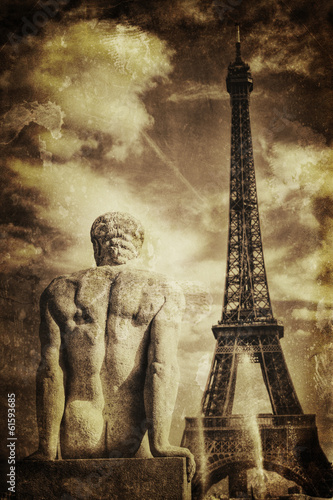 Aged vintage retro picture of Tour Eiffel in PAris Obraz na płótnie
