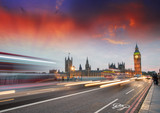 Fototapeta Big Ben - Car light trails on Westminster Bridge - London