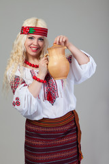 Woman wears Ukrainian national dress