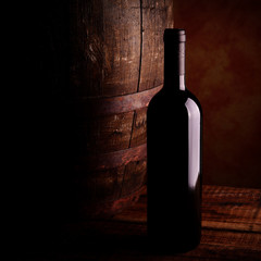 Wall Mural - wine bottle and barrel