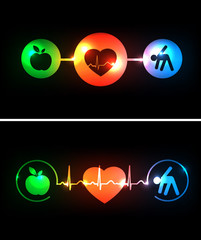 Poster - Cardiology health care symbols connected with heart beat rhythm