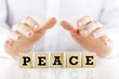 © Gajus - Man holding protective hands above the word Peace