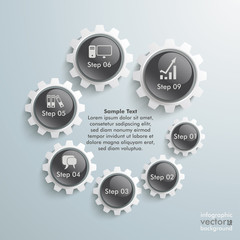 Canvas Print - White Gears Black Buttons Growth 9 Steps