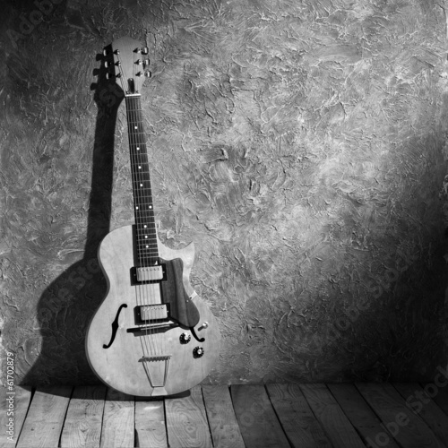 Obraz na płótnie canvas trzyczęściowy "tryptyk" B \u0026 w jazzowej gitarze w stylu vintage