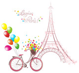 Fototapeta Boho - Eiffel tower and bicycle. Romantic postcard from Paris.