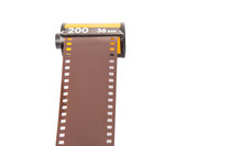 35mm Still Camera Film Cartridge Over White Background