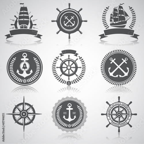 Set of nautical emblems, labels and esignaed elements, №5