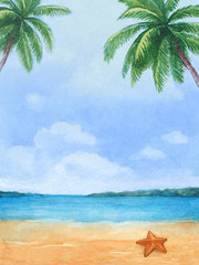 Wall Mural - Watercolor illustration of a tropical beach