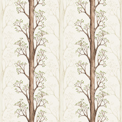 Seamless pattern with a watercolor tree illustration