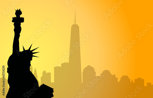 Obraz na płótnie canvas czteroczęściowy "tetraptyk" Statua Wolności i new york-vector