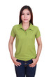 © geargodz - young beautiful female with blank polo shirt