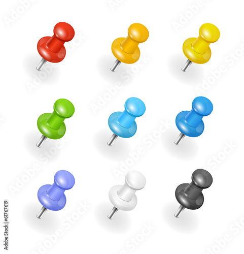 Fotografia, Obraz Vector set of rainbow pushpins, white background
