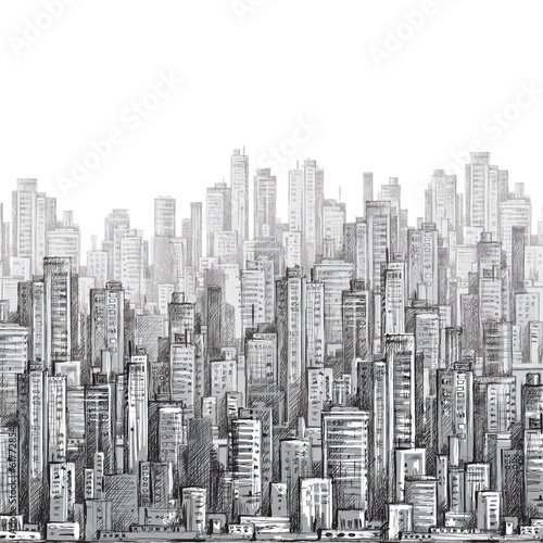 Plakat na zamówienie City landscape, hand drawn vector