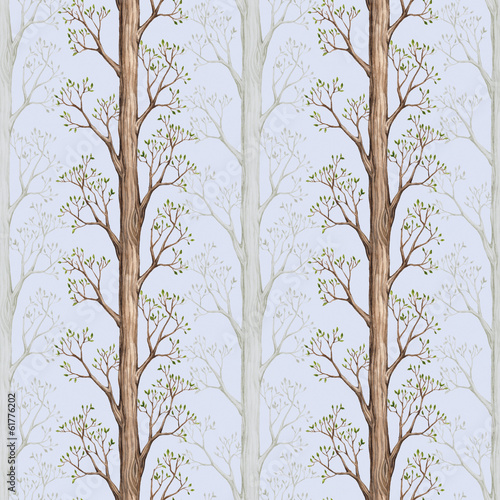 Obraz w ramie Seamless pattern with a watercolor tree illustration