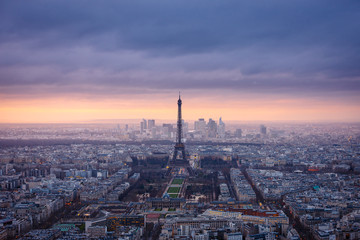  Aerial view of Paris at dusk
