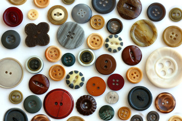 Collection Vintage Sewing Button Scattered on White Background