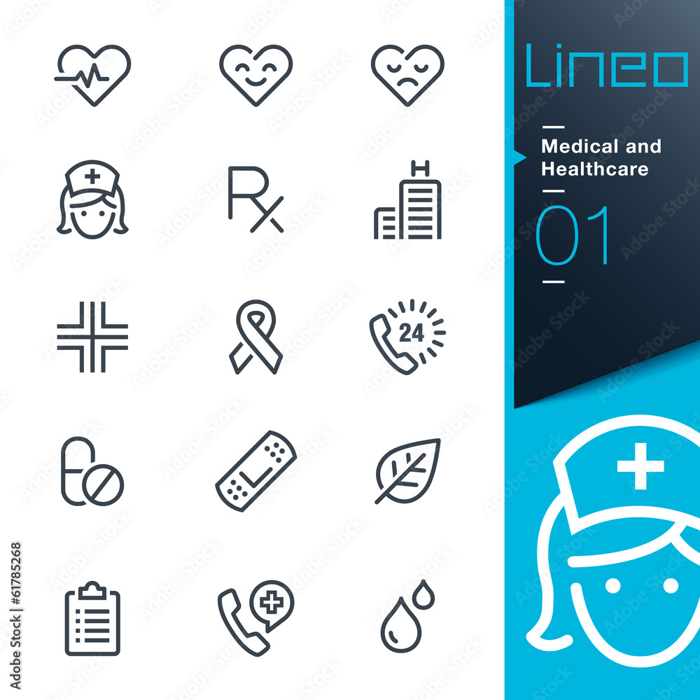 Lineo - Medical and Healthcare outline icons - obrazy, fototapety, plakaty 