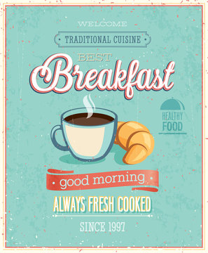 Fototapete - Vintage Breakfast Poster.