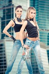 two sexy girls in jeans