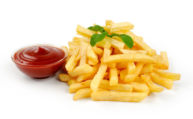 Fried Potato with tomato on white background