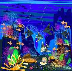 Wall Mural - Background with the underwater scenery