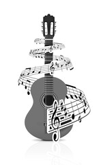 Music notes with guitar player