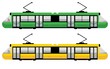 modern tram, green and yellow color