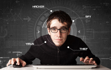 Aufkleber - Young hacker in futuristic enviroment hacking personal informati