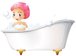 Wall Mural - A young girl taking a bath