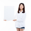 © 현수 김 - Asian woman showing banner.