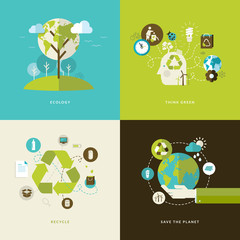 Wall Mural - Set of flat design concept icons for recycling