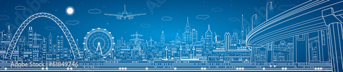 Naklejki panorama   panorama-przemyslowa-krajobraz-technologii-nocne-miasto