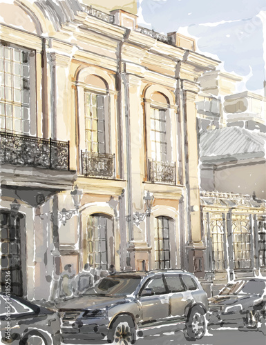 Fotoboard na płycie Akwarela ilustracja miasta scape.