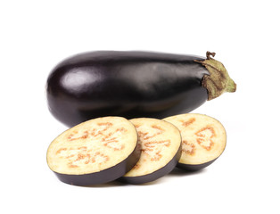 Wall Mural - Large single eggplant and slices.