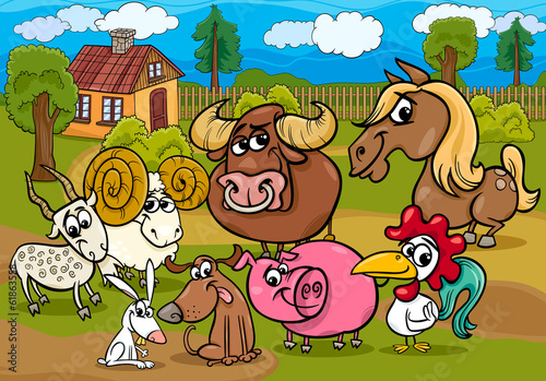Board z aluminiowym obramowaniem Zwierzęta gospodarskie grupa ilustracja kreskówka