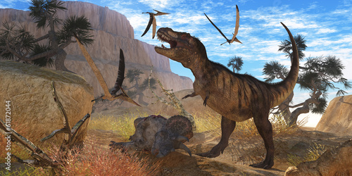 Obraz w ramie Tyrannosaurus Meeting