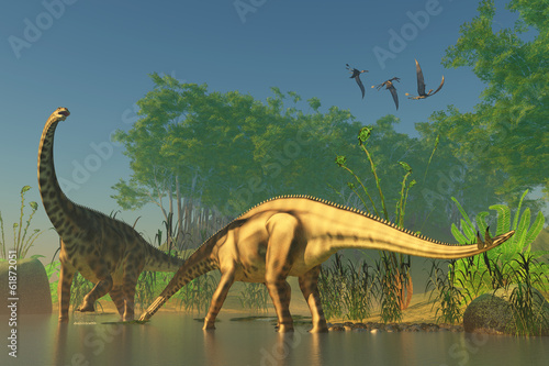 Fotoboard na płycie Spinophorosaurus w bagnie