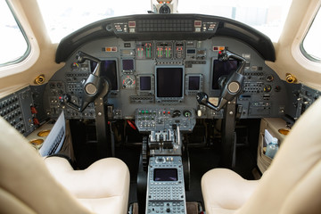 Cockpit Of Private Business Jet