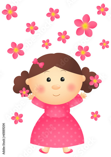 Foto-Fahne - Cute girl with pink flowers (von evgeniya_m)