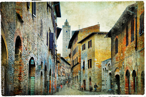 Obraz w ramie medieval Tuscany. Streets of San Gimignano