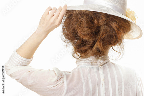 Poster Woman in victorian clothing isolated on white background
