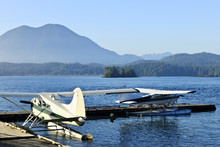 Sea Planes At Dock In Tofino, Vancouver Island, Canada