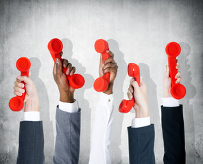 Wall Mural - Businessman Holding the Red Phone