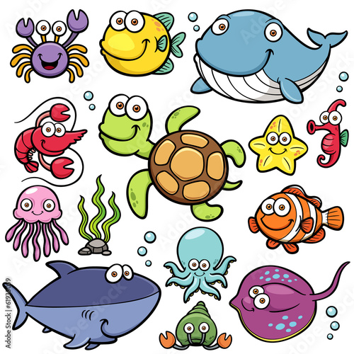 Naklejka - mata magnetyczna na lodówkę Vector illustration of Sea Animals Collection