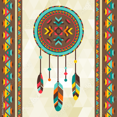 Plakat na papierze fotorealistycznym Tło etniczne z dreamcatcher w projektowaniu navajo.