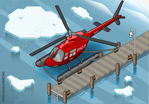 Plakat na papierze fotorealistycznym Izometryczny arktyczny helikopter awaryjny na molo