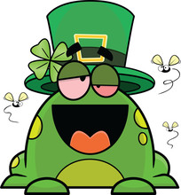 Drunk Cartoon Frog In St. Patrick's Day Hat