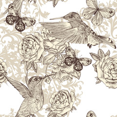 Poster - Beautiful vector background with butterflies in vintage style