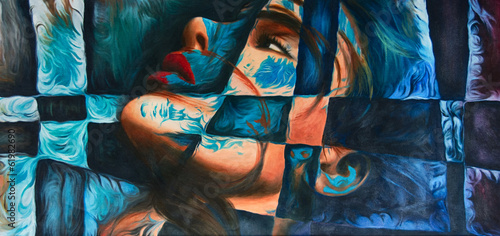 Plakat Abstrakcjonistyczna sztuka maluje obraz olejny sztuki druku kobiety