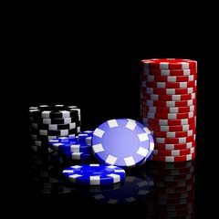 Fine casino gaming checks isolated on black background